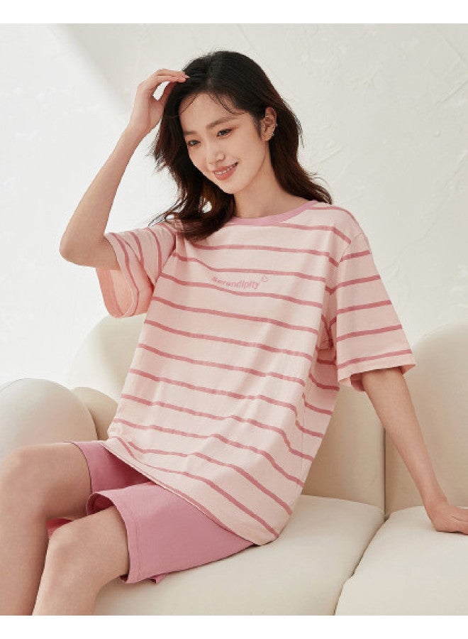 Top melon Couple Striped Pajamas 100% Cotton】women's Fresh Striped Pajamas, Summer Pure Cotton, Wearable Outside - Image 1