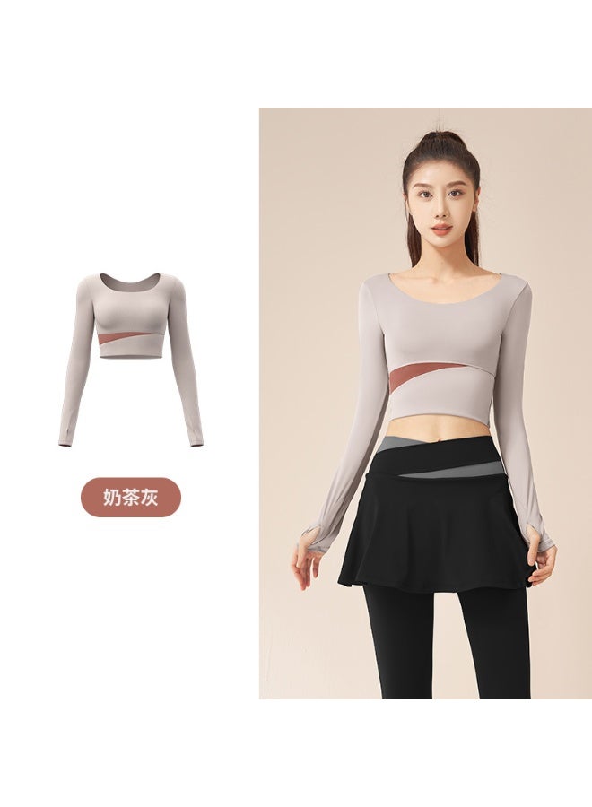 Color Matching Long-sleeved Yoga Suit  Nude Feeling Tight And Thin Sports Running Fitness Suit Women - Image 1