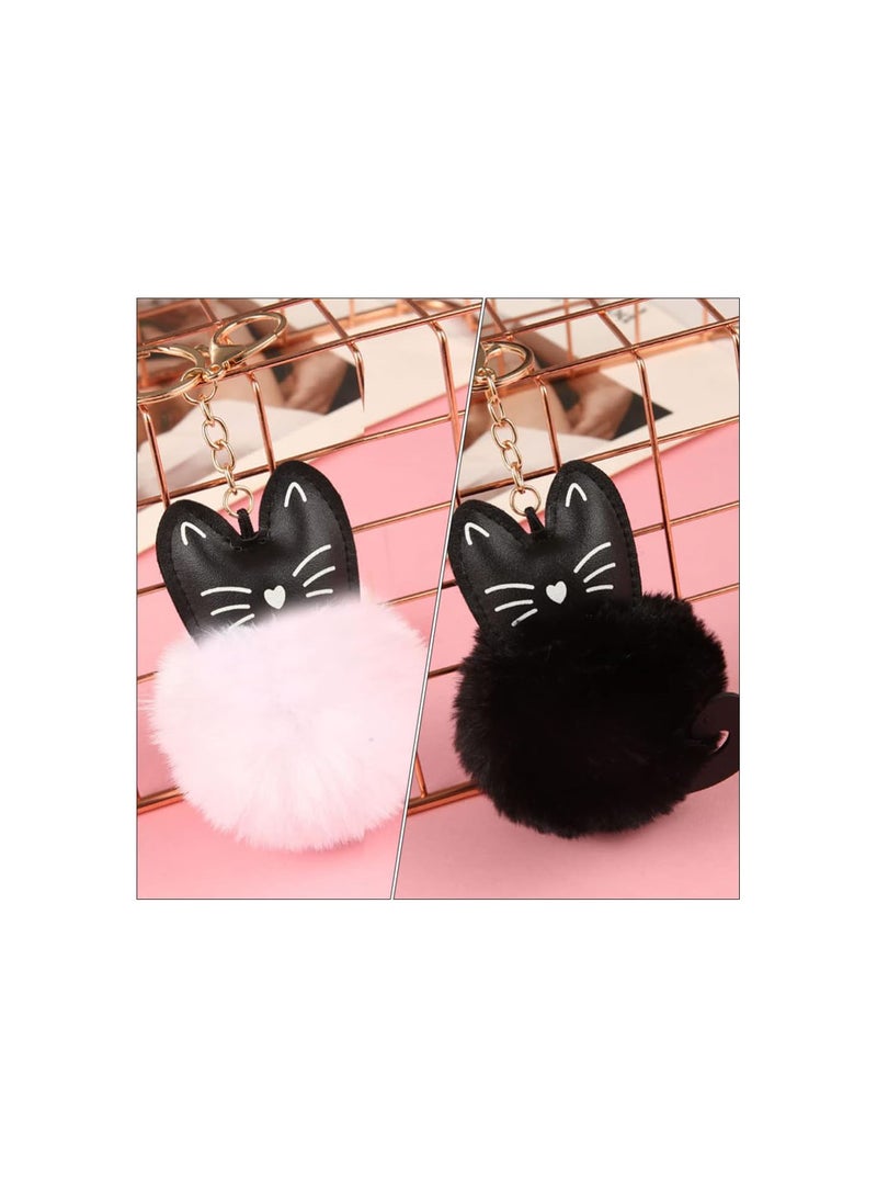 GGOOT 3pcs Keychain Plush Cartoon Cat Faux Fur Ball Pom Pom Key Chain Ring Car Key Holder Handbag Purse Bag Pendant Dolls Ornament Stuffed Animal Toys for Wallet  - Image 4