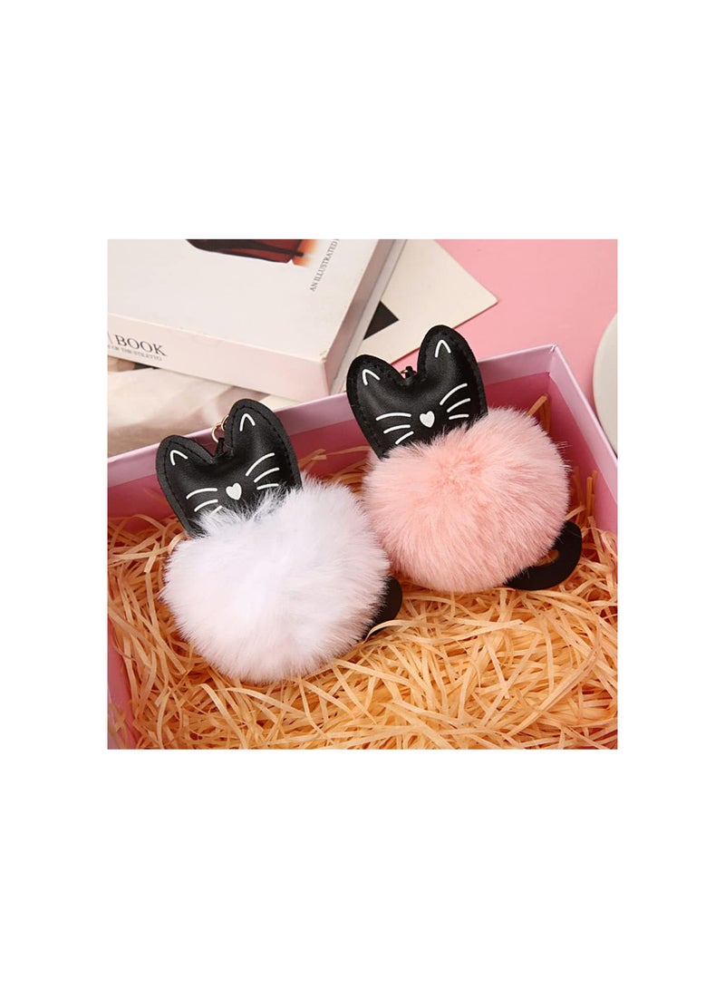 GGOOT 3pcs Keychain Plush Cartoon Cat Faux Fur Ball Pom Pom Key Chain Ring Car Key Holder Handbag Purse Bag Pendant Dolls Ornament Stuffed Animal Toys for Wallet  - Image 3
