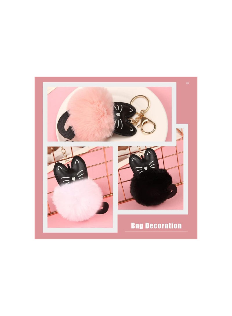 GGOOT 3pcs Keychain Plush Cartoon Cat Faux Fur Ball Pom Pom Key Chain Ring Car Key Holder Handbag Purse Bag Pendant Dolls Ornament Stuffed Animal Toys for Wallet  - Image 5
