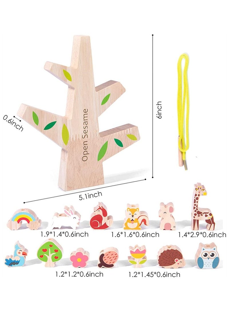 SYOSI Wooden Toys Stacking Game for 1 2 3 Year Old String Lacing Beads for Toddlers Montessori Balancing Toy and Educational with Travel Bag Toy Early Learning Develops and Fine Motor Skills - Image 4