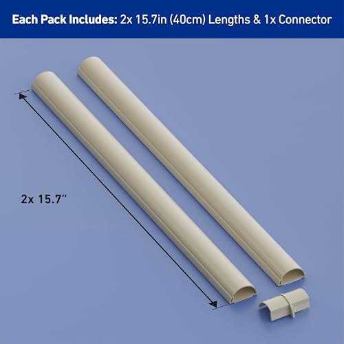 D-Line غطاء كابلات D-Line بطول 31.4 بوصة، غطاء كابل نصف دائري محمي ببراءة اختراع، يخفي أسلاك التلفاز المثبتة على الحائط، غطاء كابل مفصلي قطعة واحدة، لاصق، مسار زخرفي - 2X 1.18 بوصة عرض x 0.59 بوصة ارتفاع x 15.7 بوصة طول - بيج - Image 4