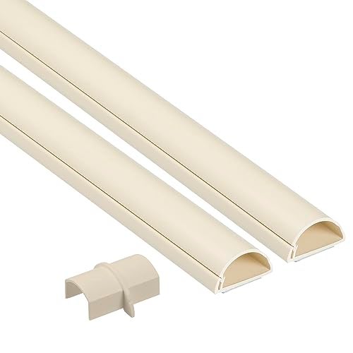D-Line غطاء كابلات D-Line بطول 31.4 بوصة، غطاء كابل نصف دائري محمي ببراءة اختراع، يخفي أسلاك التلفاز المثبتة على الحائط، غطاء كابل مفصلي قطعة واحدة، لاصق، مسار زخرفي - 2X 1.18 بوصة عرض x 0.59 بوصة ارتفاع x 15.7 بوصة طول - بيج - Image 1