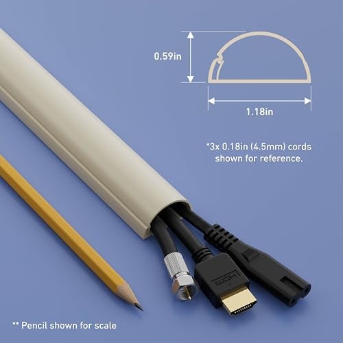 D-Line غطاء كابلات D-Line بطول 31.4 بوصة، غطاء كابل نصف دائري محمي ببراءة اختراع، يخفي أسلاك التلفاز المثبتة على الحائط، غطاء كابل مفصلي قطعة واحدة، لاصق، مسار زخرفي - 2X 1.18 بوصة عرض x 0.59 بوصة ارتفاع x 15.7 بوصة طول - بيج - Image 3