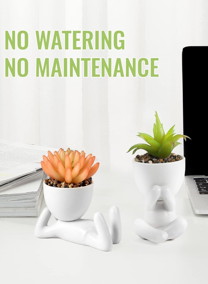 2Pcs Cute Succulents Plants Artificial Plants with Human Shaped Ceramic Pots, Small Faux Desktop Plant for Women, Fake Plants for Shelves, Bathroom and Office Decor，White - Image 5