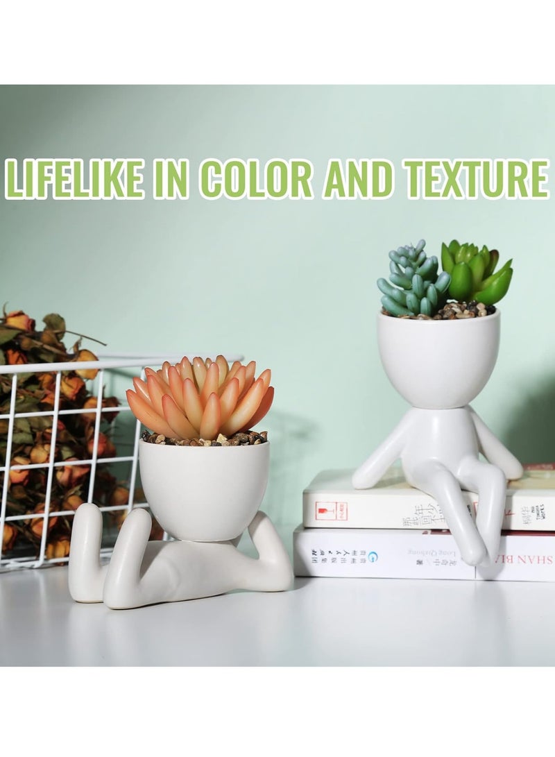 2Pcs Cute Succulents Plants Artificial Plants with Human Shaped Ceramic Pots, Small Faux Desktop Plant for Women, Fake Plants for Shelves, Bathroom and Office Decor，White - Image 2