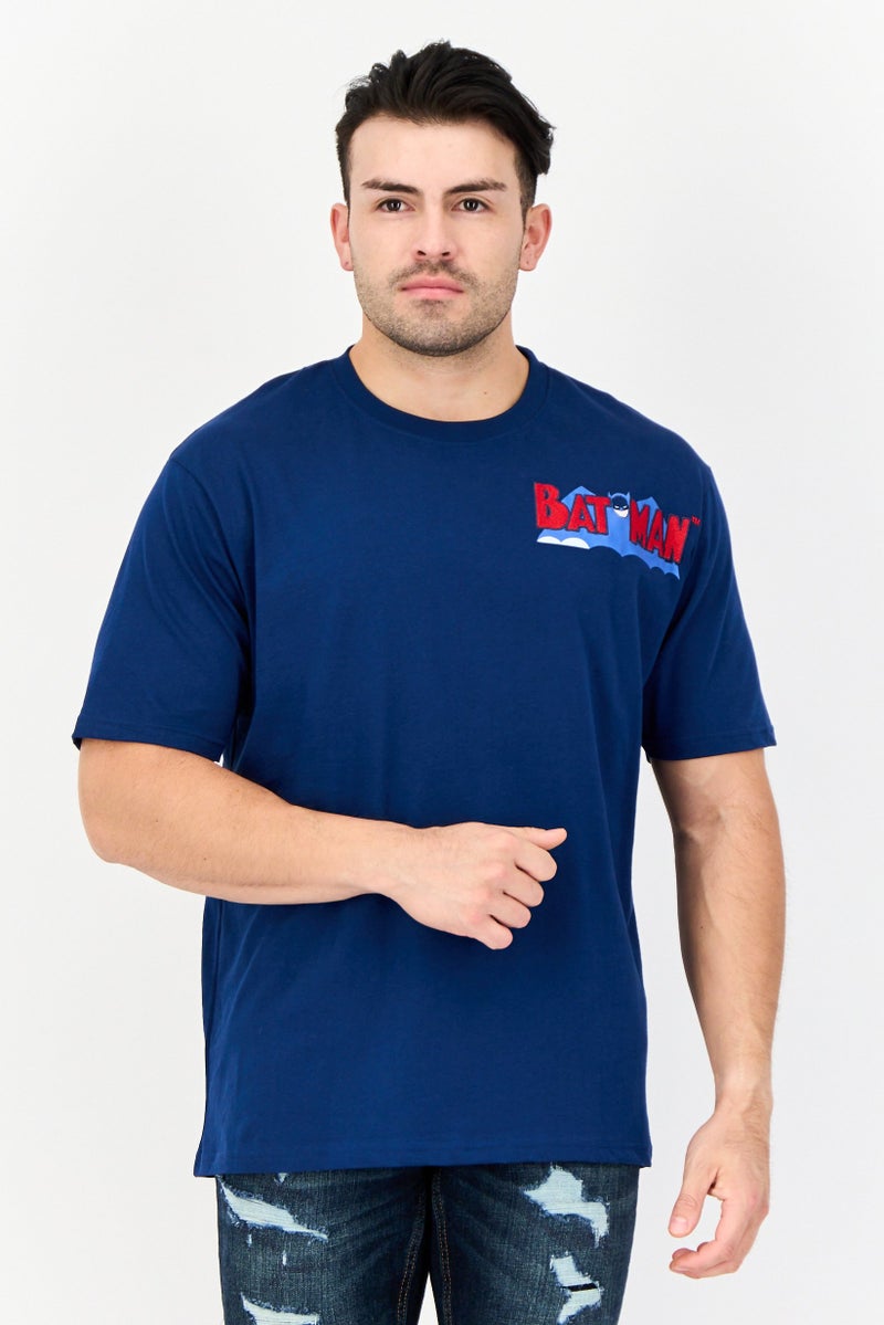 DC Men Crew Neck Short Sleeves Batman Print T-Shirt, Navy Blue - Image 1