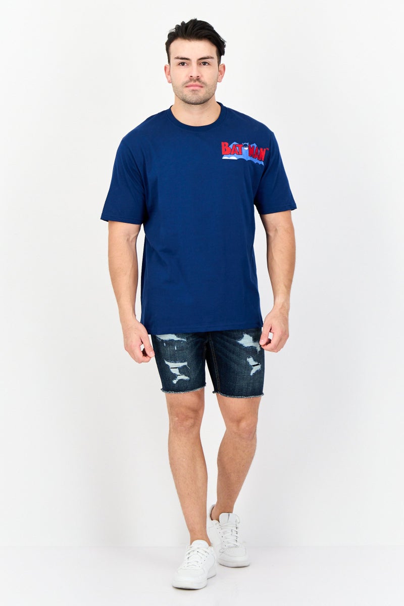 DC Men Crew Neck Short Sleeves Batman Print T-Shirt, Navy Blue - Image 3