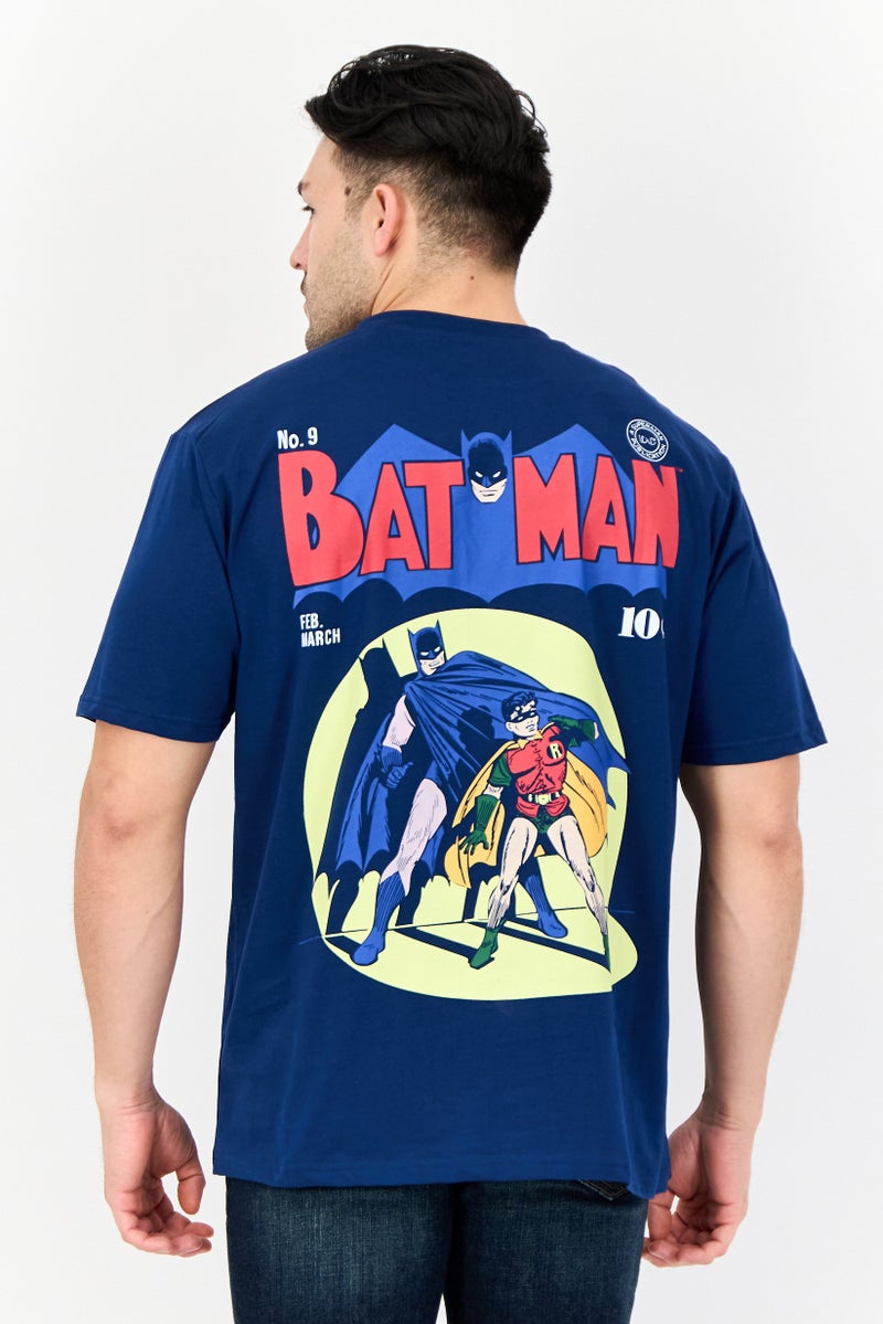 DC Men Crew Neck Short Sleeves Batman Print T-Shirt, Navy Blue - Image 4