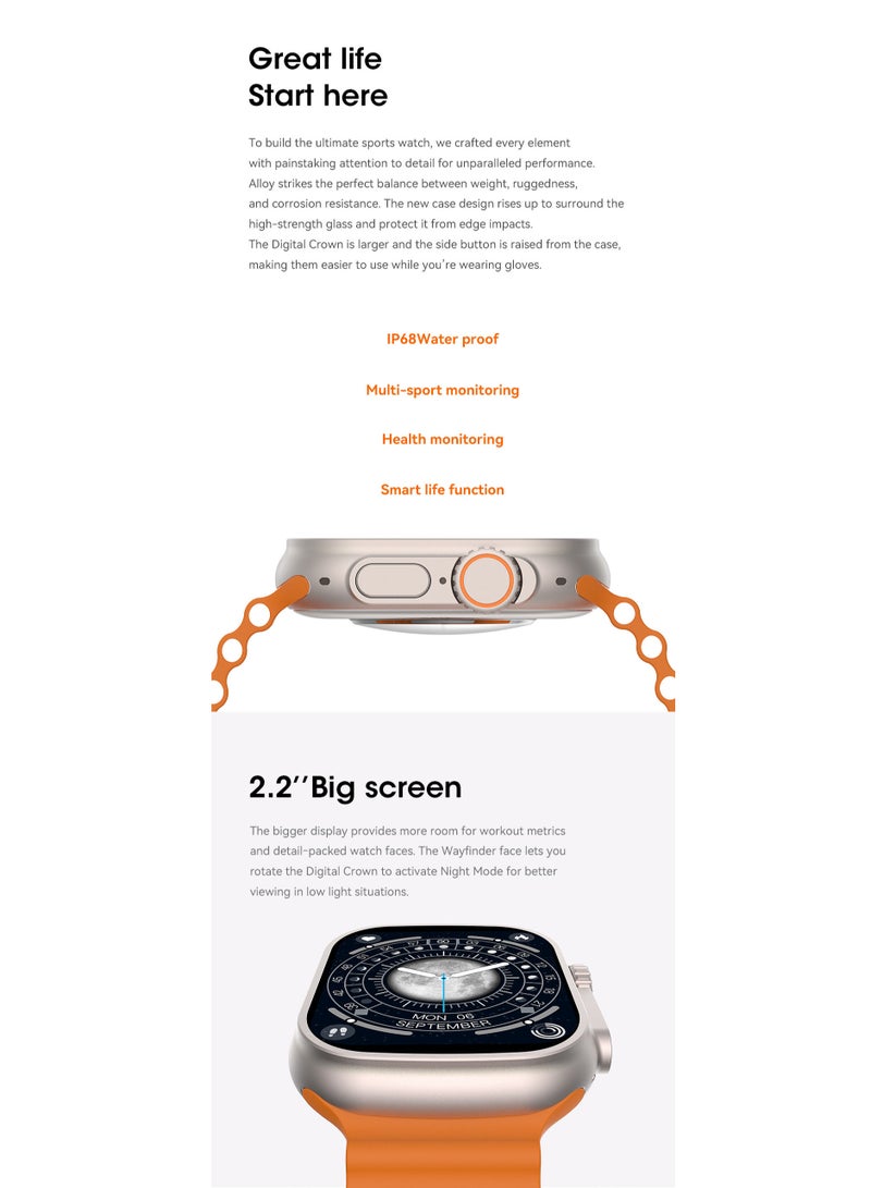 AROAQ Ultra Watch W68 Plus 2.2 Inch Big Screen 390mAh Long Battery NFC Waterproof IP68 Bluetooth Ocean Band Smart Watch  - Image 5
