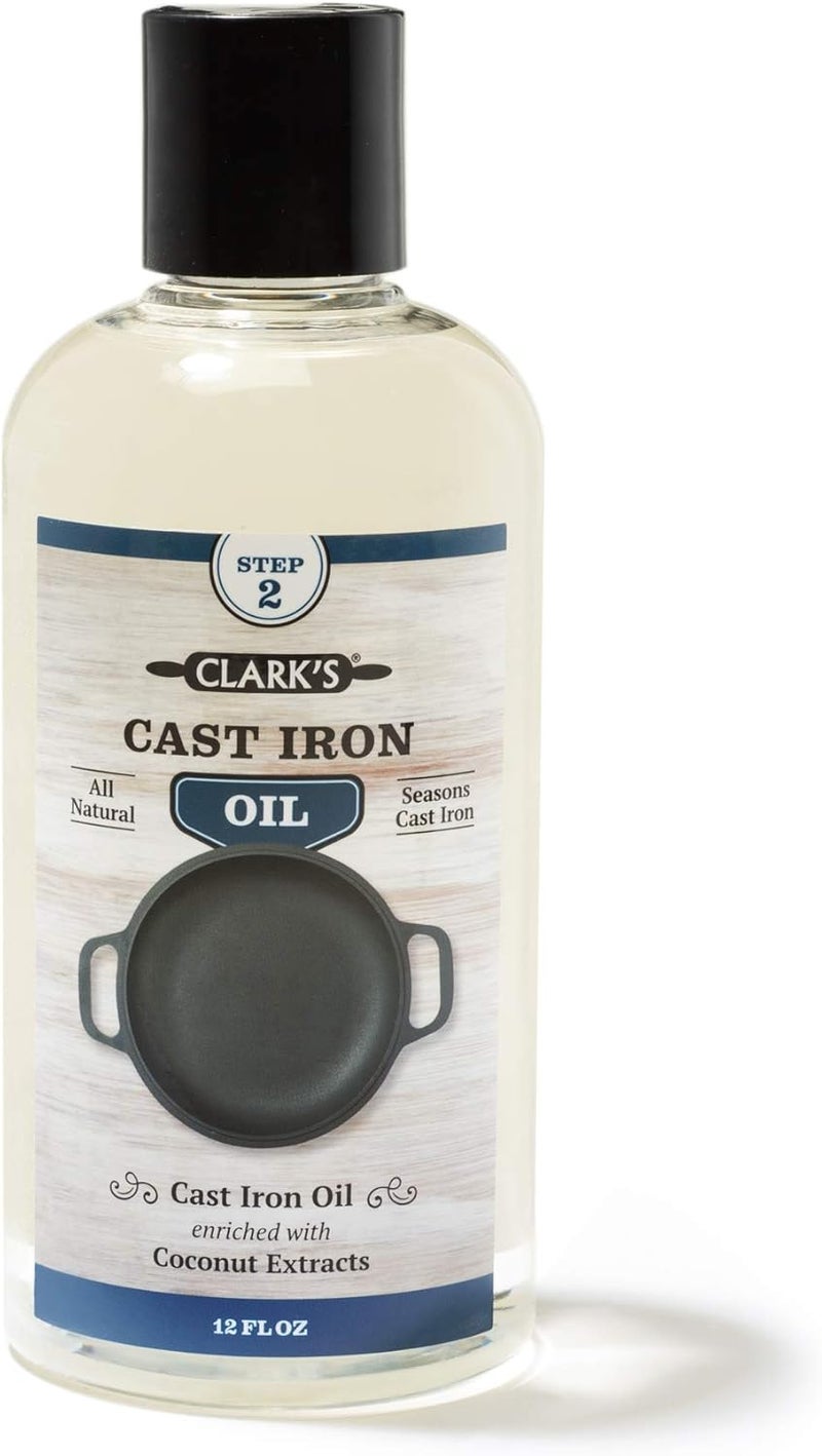 CLARK'S Cast Iron Seasoning Oil - 12 Ounces of 100% Plant-Based Coconut Oil for Cast Iron Cookware - Image 1