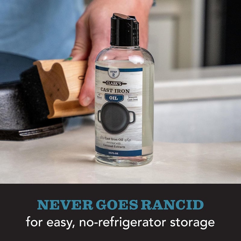 CLARK'S Cast Iron Seasoning Oil - 12 Ounces of 100% Plant-Based Coconut Oil for Cast Iron Cookware - Image 5