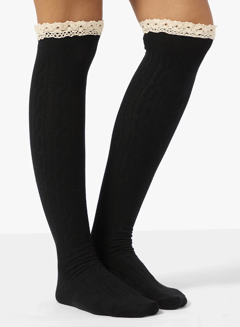 Ginger Over The Knee Socks with Lace Detail