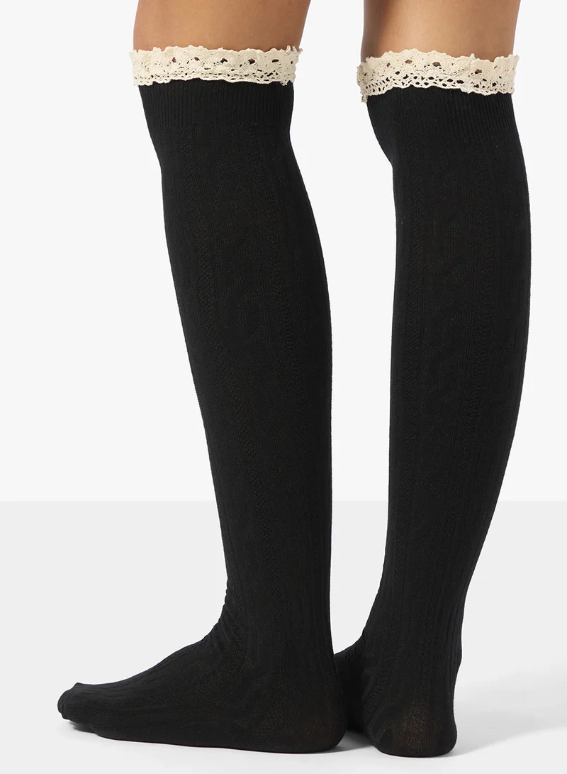 Ginger Over The Knee Socks with Lace Detail