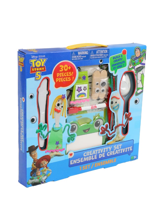 Toy Story مجموعة إبداع 5 قطع، طقم فنون وحرف يضم أكثر من 32 قطعة، مجموعة بناء شخصيات دي آي واي مع تماثيل فوركي وكارين، قواعد عجين، منظفات أنابيب وإمدادات حرفية - Image 2