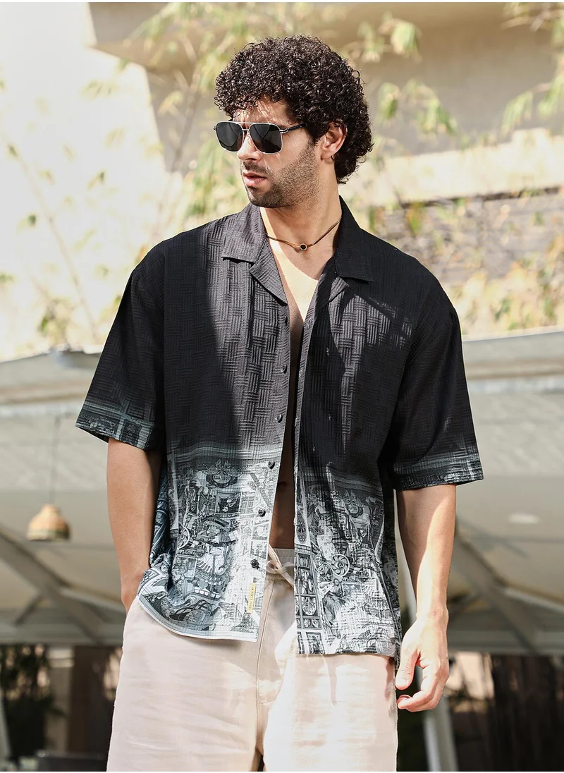 Campus Sutra Men's Onyx Black Indie-Ombre Oversized Shirt