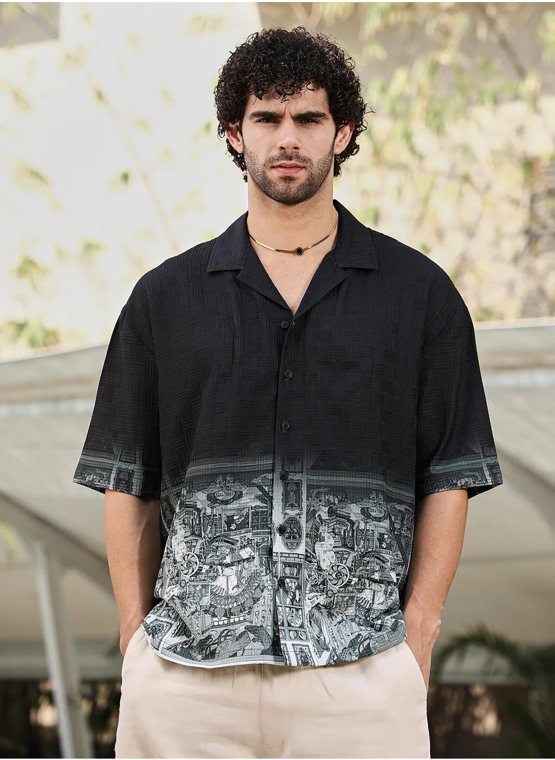 Campus Sutra Men's Onyx Black Indie-Ombre Oversized Shirt