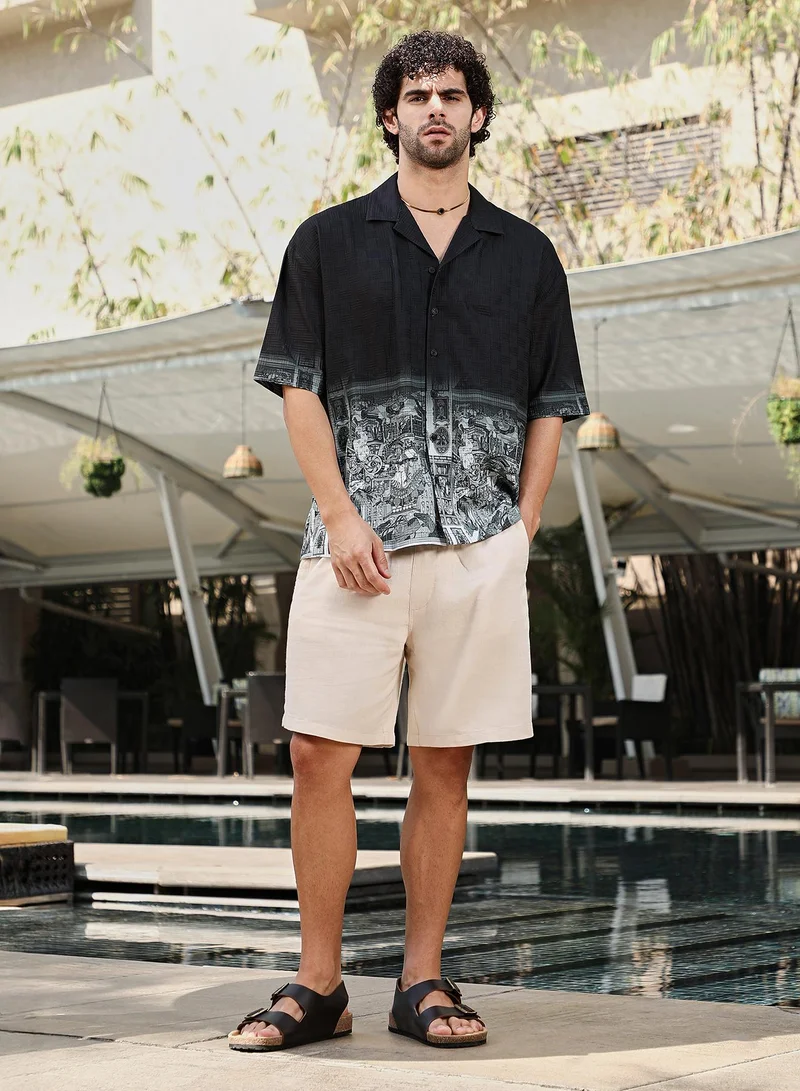 Campus Sutra Men's Onyx Black Indie-Ombre Oversized Shirt