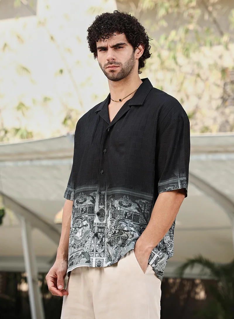 Campus Sutra Men's Onyx Black Indie-Ombre Oversized Shirt