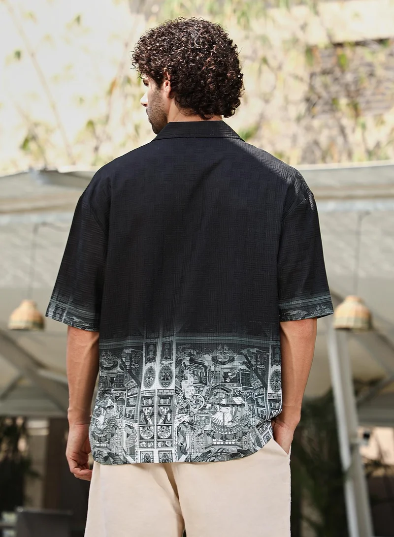 Campus Sutra Men's Onyx Black Indie-Ombre Oversized Shirt