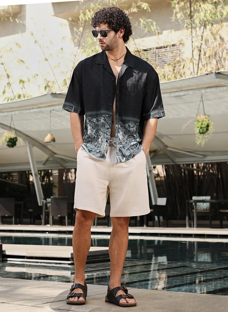 Campus Sutra Men's Onyx Black Indie-Ombre Oversized Shirt