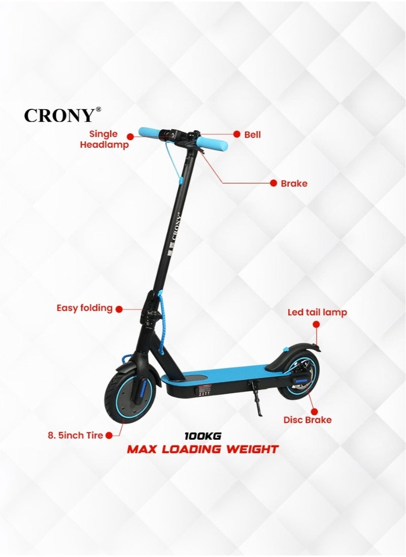 Crony W563 E-Scooter 250W Motor, 25-45KN/H Speed, 10-25KM Range, Front Suspension, Durable Honeycomb Tires,Smart App Control,Aluminum Alloy Frame, 100KG Max Load, 36V/7.8AH Battery,Easy Folding, LED Light Base, Commuter Electric Scooter for Adults & Kids, Portable, Lightweight Design, Durable Honeycomb Tires, Bluetooth Connectivity, Ideal for Daily Commute & Leisure Rides, 3-5 Hours Charging Time, Normal/Disc Brakes, IPX4 Waterproof, 7 Colors LED Deck Lights，Blue  - Image 2
