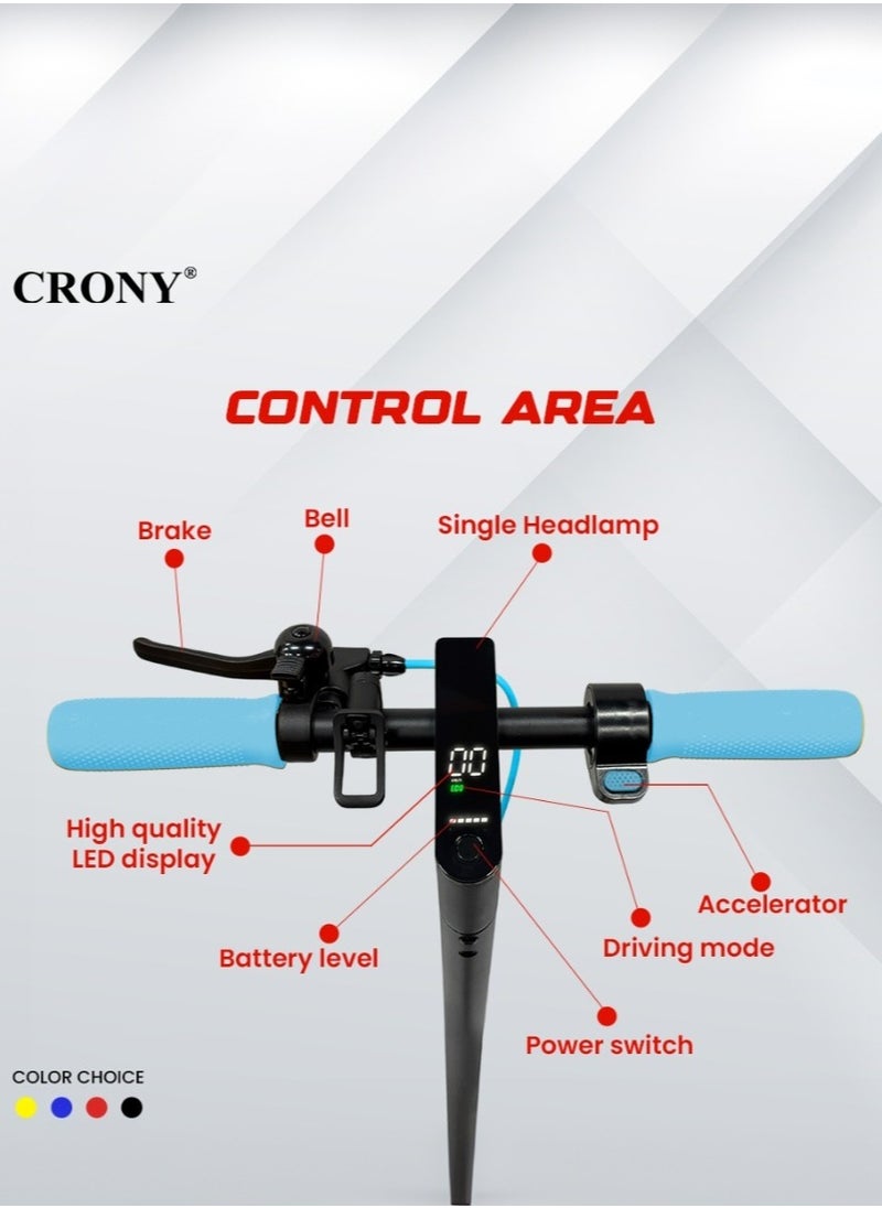 Crony W563 E-Scooter 250W Motor, 25-45KN/H Speed, 10-25KM Range, Front Suspension, Durable Honeycomb Tires,Smart App Control,Aluminum Alloy Frame, 100KG Max Load, 36V/7.8AH Battery,Easy Folding, LED Light Base, Commuter Electric Scooter for Adults & Kids, Portable, Lightweight Design, Durable Honeycomb Tires, Bluetooth Connectivity, Ideal for Daily Commute & Leisure Rides, 3-5 Hours Charging Time, Normal/Disc Brakes, IPX4 Waterproof, 7 Colors LED Deck Lights，Blue  - Image 3