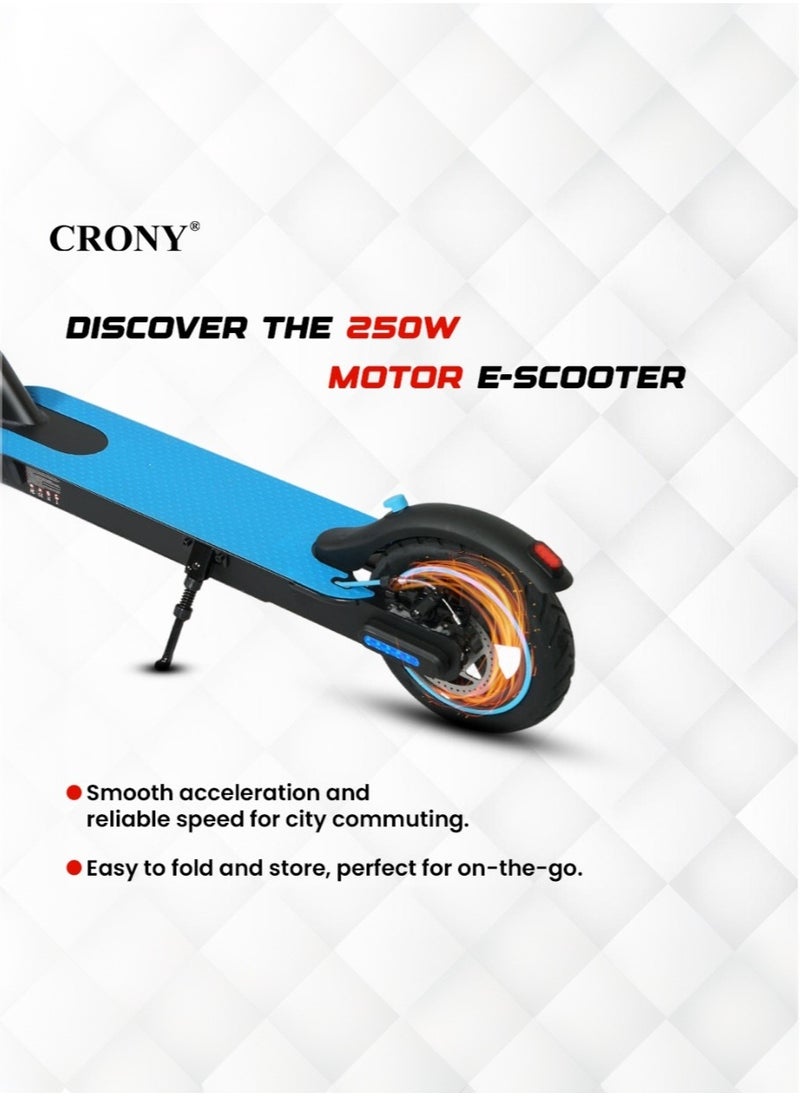 Crony W563 E-Scooter 250W Motor, 25-45KN/H Speed, 10-25KM Range, Front Suspension, Durable Honeycomb Tires,Smart App Control,Aluminum Alloy Frame, 100KG Max Load, 36V/7.8AH Battery,Easy Folding, LED Light Base, Commuter Electric Scooter for Adults & Kids, Portable, Lightweight Design, Durable Honeycomb Tires, Bluetooth Connectivity, Ideal for Daily Commute & Leisure Rides, 3-5 Hours Charging Time, Normal/Disc Brakes, IPX4 Waterproof, 7 Colors LED Deck Lights，Blue  - Image 4