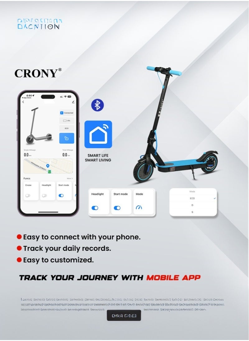 Crony W563 E-Scooter 250W Motor, 25-45KN/H Speed, 10-25KM Range, Front Suspension, Durable Honeycomb Tires,Smart App Control,Aluminum Alloy Frame, 100KG Max Load, 36V/7.8AH Battery,Easy Folding, LED Light Base, Commuter Electric Scooter for Adults & Kids, Portable, Lightweight Design, Durable Honeycomb Tires, Bluetooth Connectivity, Ideal for Daily Commute & Leisure Rides, 3-5 Hours Charging Time, Normal/Disc Brakes, IPX4 Waterproof, 7 Colors LED Deck Lights，Blue  - Image 5