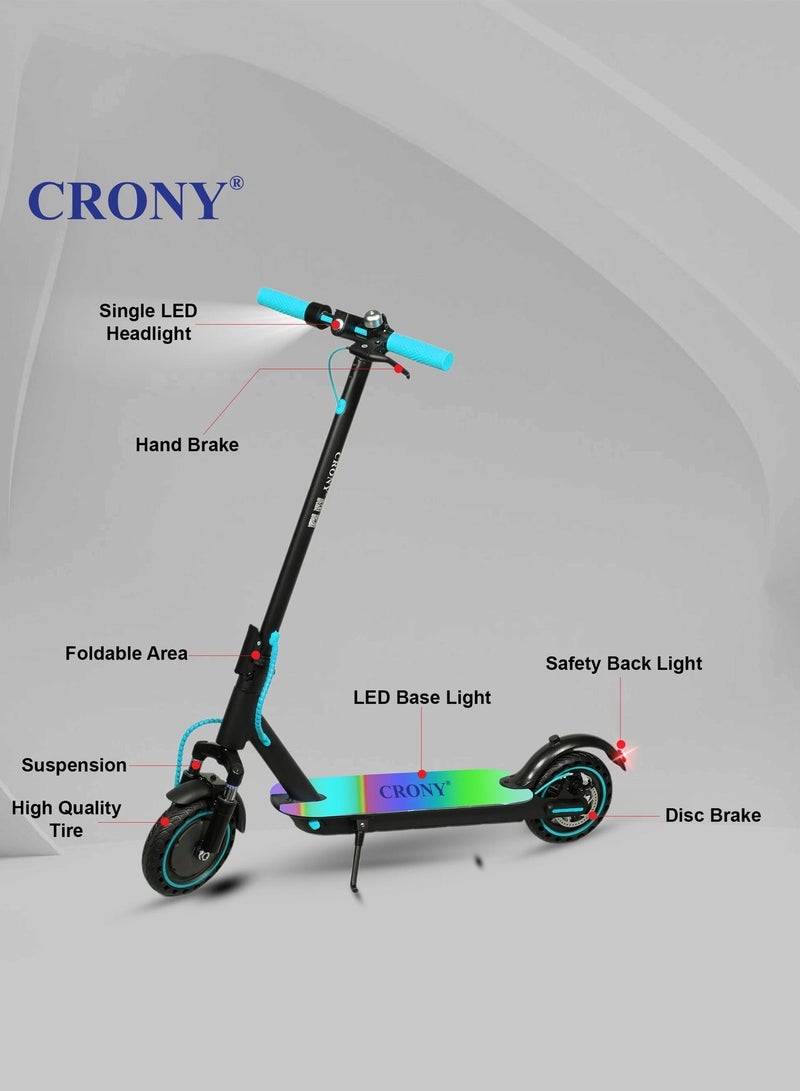 Crony M365 7 Colors E-Scooter 250W Motor, 25-45KM/H Speed, 10-25KM Range, Front Suspension, Durable Honeycomb Tires,Smart App Control,Aluminum Alloy Frame, 120KG Max Load, 36V/7.8AH Battery,Easy Folding, LED Light Base, Commuter Electric Scooter for Adults & Kids, Portable, Lightweight Design, Durable Honeycomb Tires, Bluetooth Connectivity, Ideal for Daily Commute & Leisure Rides, 3-5 Hours Charging Time, Normal/Disc Brakes, IPX4 Waterproof, 7 Colors LED Deck Lights，Blue - Image 2