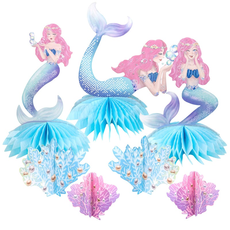 Decor365 Pink Blue Mermaid Centerpiece Under The Sea Table Decorations Girls Birthday Decor Ocean Coral Little Mermaid Theme Bday Tea Party Supplies - Image 2