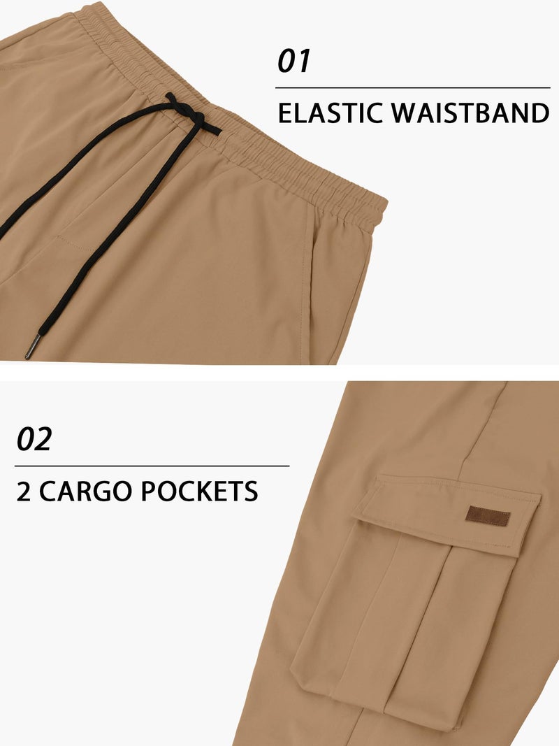 PLEPAN Men's Casual Cargo Pants Drawstring Hiking Pants Workout Tactical Joggers Sweatpants for Men Dark Khaki Medium - Image 5