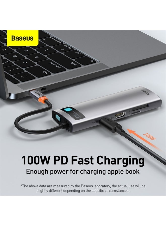 بيسوس محول قاعدة توصيل بموزع USB C وتصميم 8 في 1مع منفذ HDMI بجودة 4K لأجهزة ماك بوك برو، سيرفيس برو، آي باد برو والأجهزة الأخرى المزودة بمنفذ Type C رمادي/أسود - Image 4