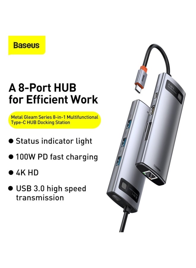 بيسوس محول قاعدة توصيل بموزع USB C وتصميم 8 في 1مع منفذ HDMI بجودة 4K لأجهزة ماك بوك برو، سيرفيس برو، آي باد برو والأجهزة الأخرى المزودة بمنفذ Type C رمادي/أسود - Image 2