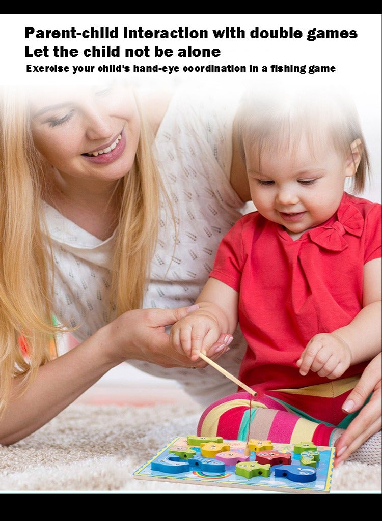 Wooden Magnetic Fishing Lacing Puzzle Board Set  Children's Early Education Educational Toy,Fishing Toys - Image 3