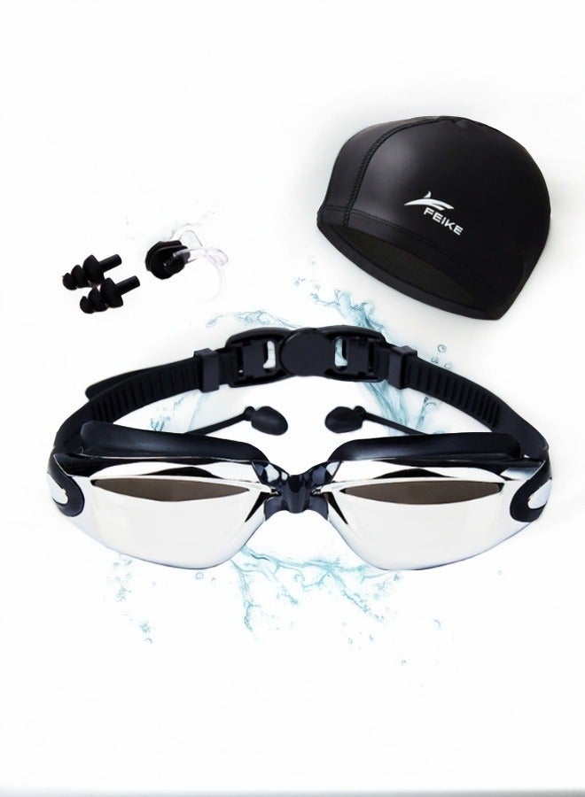 Super ZYouth Waterproof Swimming Goggles with Swim Cap , Earplugs and Storage Box Nose Clip for Water Sports Such as Swimming, Boating, Surfing, and Kayaking, Portable, Black  - Image 1