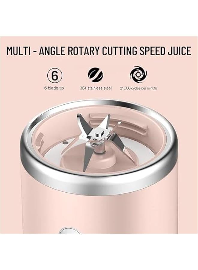 MIXDE Portable Blender : USB Rechargeable Fruit Juicer with 6 Blades Personal Blenders with Sport Lid for Home Outdoor Travel Sport Juices Shakes Smoothies (Pink) - Image 3