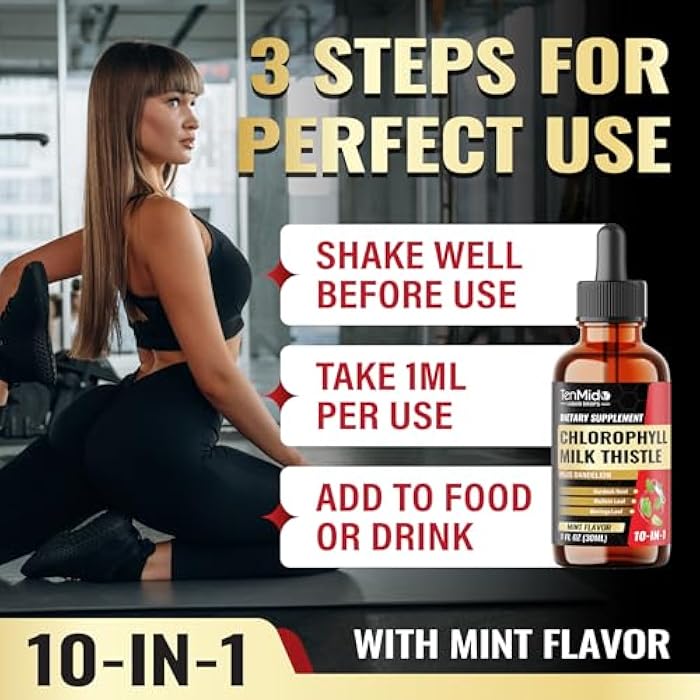 Tenmido 10in1 Chlorophyll Liquid Drops with Mullein, Milk Thistle, Dandelion, Burdock Root, Moringa, Neem, Aloe Vera, Peppermint, and Ginger - 30 Days Supply - 1 FL Oz - Image 5