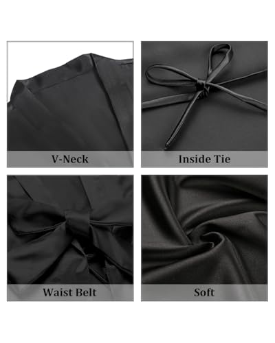 Goodmansam Women's Simplicity Stlye Bridesmaid Wedding Party Kimono Robes, Short,Pure Black4,Medium - Image 5