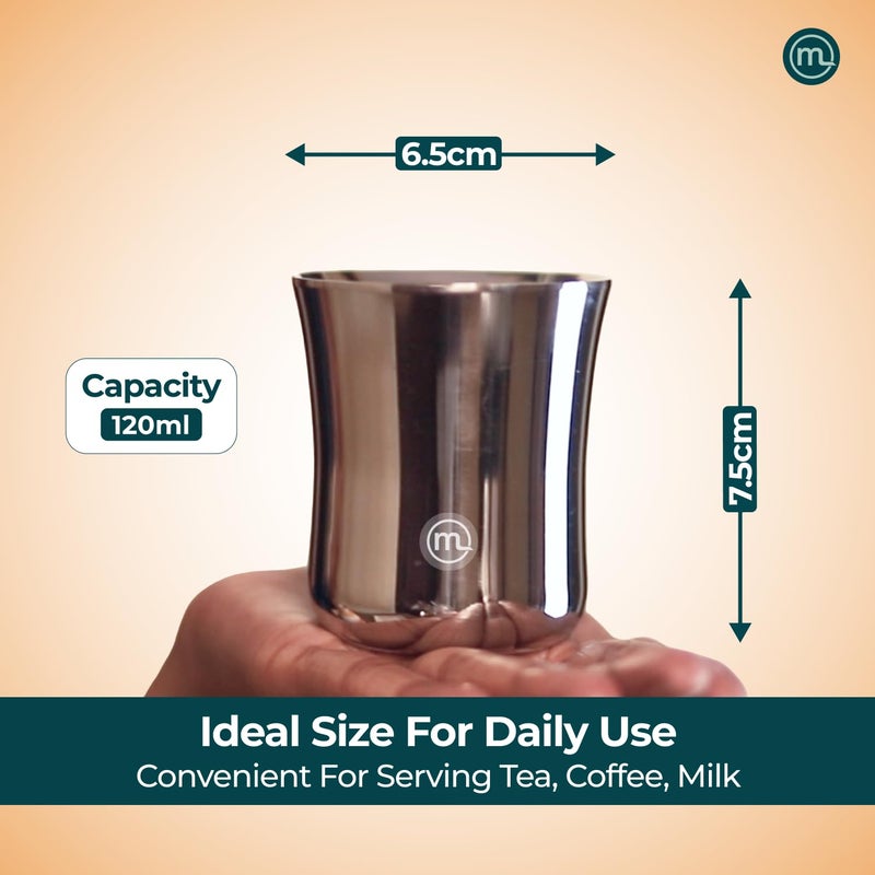 MISHAA Double Wall Stainless Steel Glasses Set of 6 pcs with Lids Coaster 120ml Each Small Steel Glass for Kids and Adults Tea Glasses Set of 6 Milk Glass Coffee Glass with Lid SET OF 6 120ml - Image 3