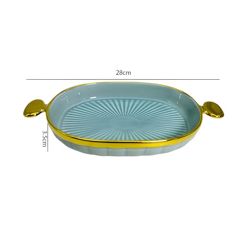 Lemon Tree Ceramic Oval Deep Serving Platter with Golden Rim & Handles | Serving Platter for Dessert, Veggie, Chips, Cookies, Fruits, Salad, Pasta (Blue) - Image 3
