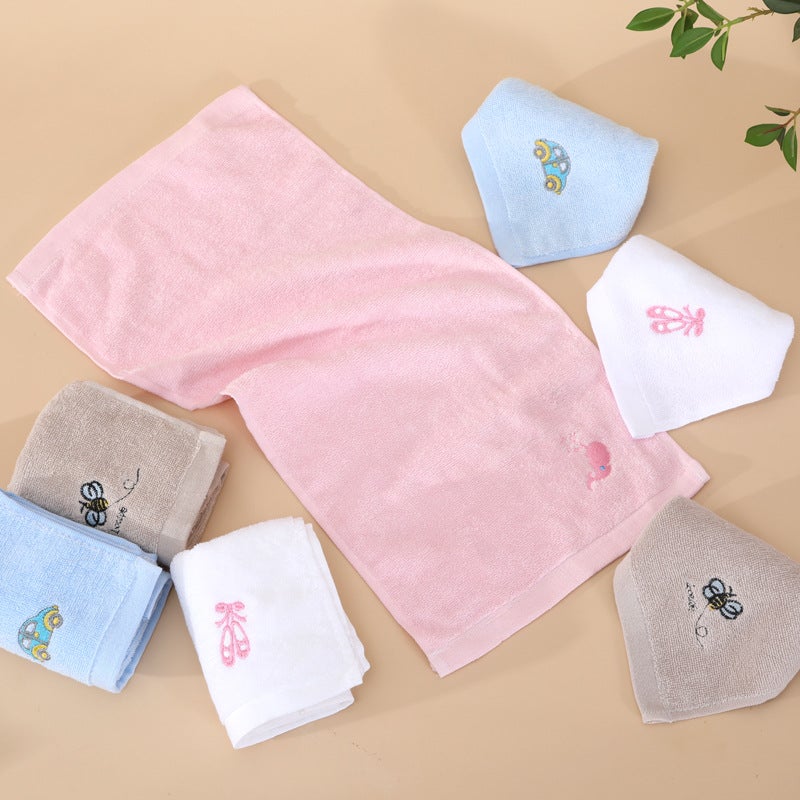 Pure Cotton Kids Towel Cartoon Embroidered Soft Thick Facecloth Mix and match 