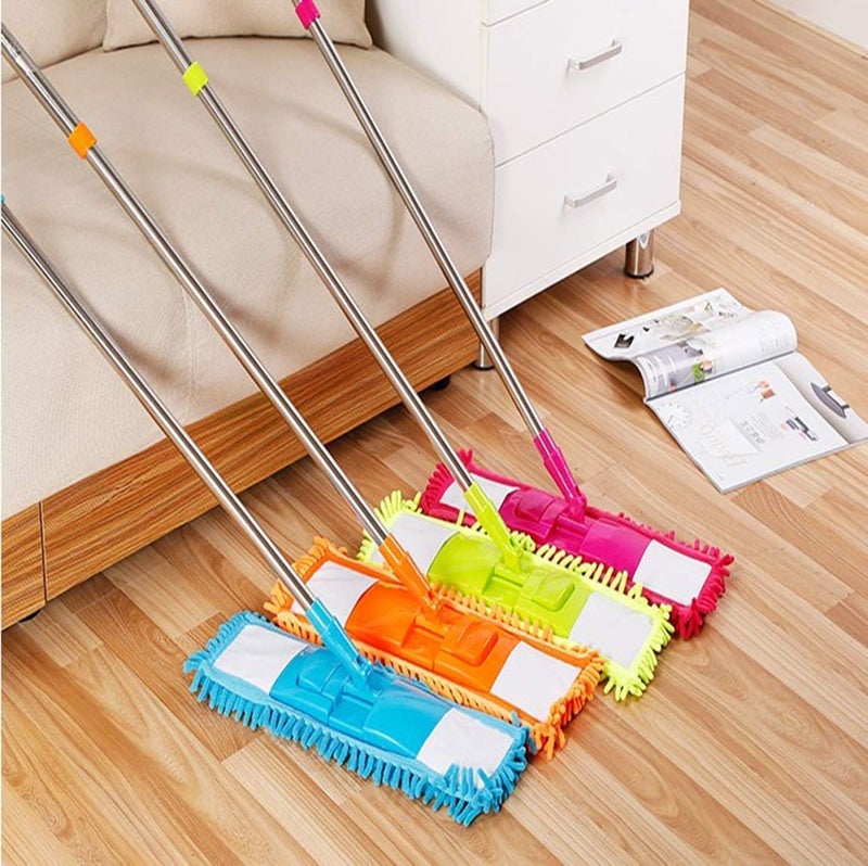 Tetrix Wet and Dry Cleaning Flat Microfiber Floor Cleaning Mop with Steel Rod Long Handle Dry Mop, Standard (Pack of 1 Piece, Multi-Colour) - Image 1