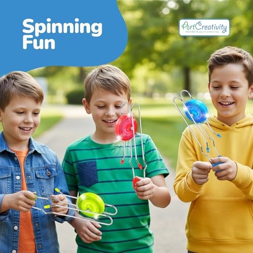ArtCreativity Retro Light Up Gyro Wheels Set for Kids 3 85 Inch Gyroscope Rail Twisters Mesmerizing Spinning Lighting Effects Spinning Top autism toys sensory toys for kids Gift for boys Girls - Image 5
