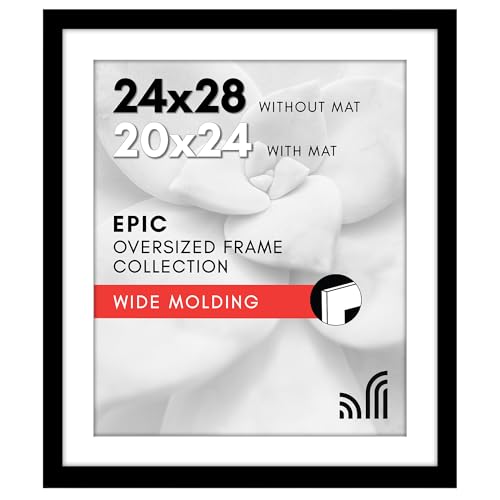 Americanflat 24x28 Picture Frame with Polished Plexiglass Use as 20x24 Frame with Mat or Display 24x28 Photo Without Mat Epic Collection Wide Picture Frames for Wall Display Black