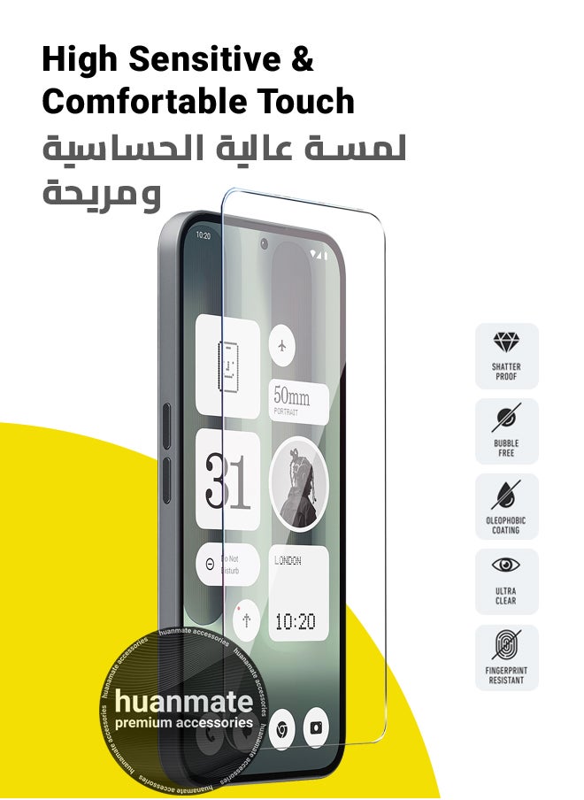 huanmate - 2 Pieces Nothing Phone (2a) Tempered Glass Screen Protector – High Transparency, Delicate Touch, Anti-Explosion, Smooth Arc Edges, Easy Installation, Screen Protector for Nothing Phone (2a) - Image 1