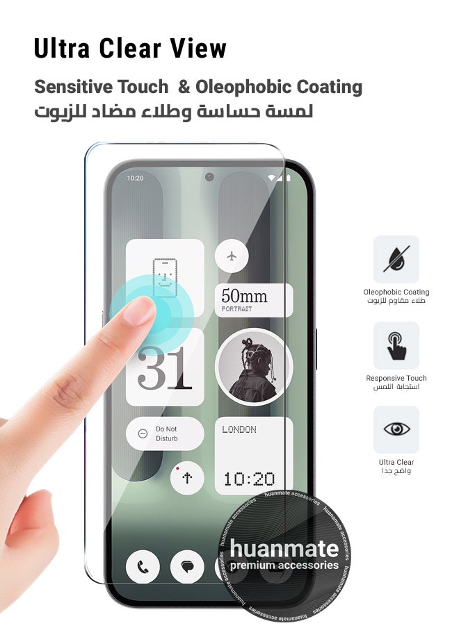 huanmate - 2 Pieces Nothing Phone (2a) Tempered Glass Screen Protector – High Transparency, Delicate Touch, Anti-Explosion, Smooth Arc Edges, Easy Installation, Screen Protector for Nothing Phone (2a) - Image 1