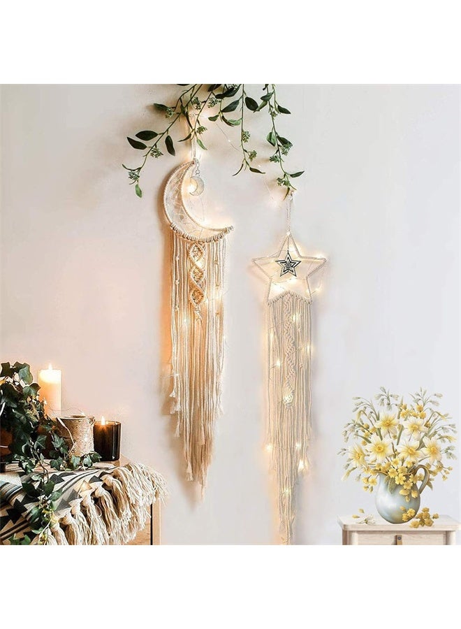 HOMESTAR 2 Pcs Moon, Star Dream Catcher Decor, Pure Cotton Hand Weaved, Boho Home Decor, Wall Hanging Decor, Craft Decoration - Image 2