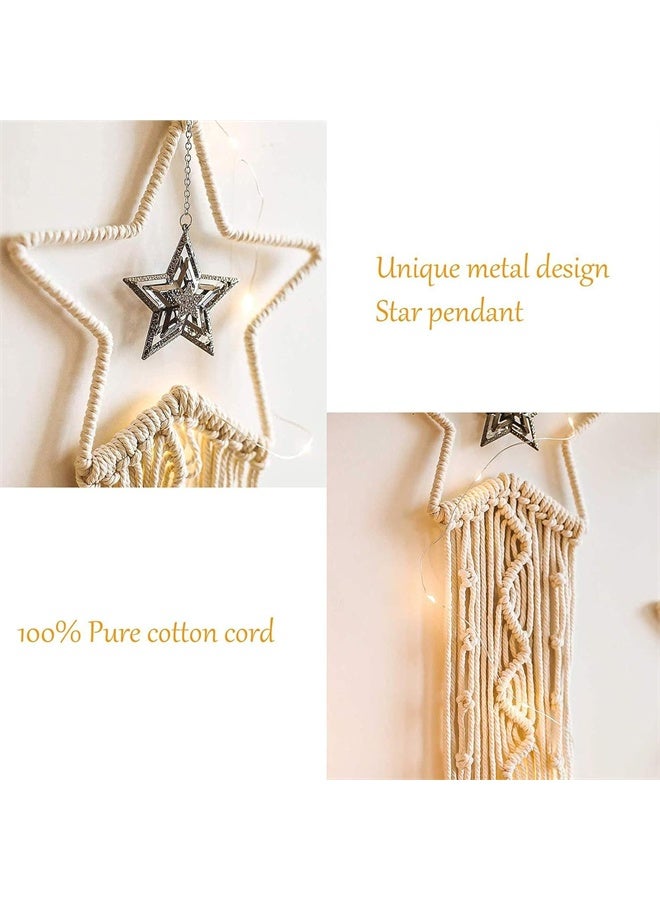 HOMESTAR 2 Pcs Moon, Star Dream Catcher Decor, Pure Cotton Hand Weaved, Boho Home Decor, Wall Hanging Decor, Craft Decoration - Image 3